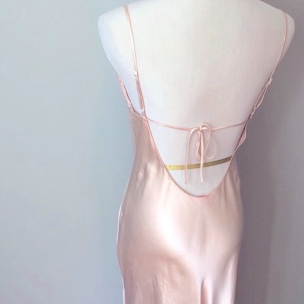 Vintage 90s Y2K 100% Silk Dress Ballet Pink Slip Dress Cowl Silk Dress Ballet - Picture 9 of 16